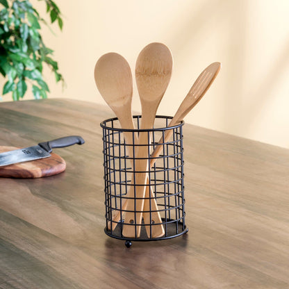 Grid Free-Standing Cutlery Holder with Mesh Bottom, Black