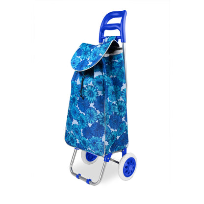 Home Basics Floral Printed Rolling Shopping Cart, Blue - Blue
