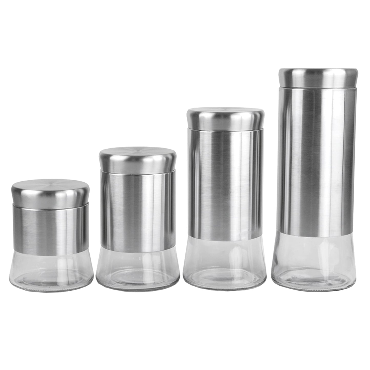 Michael Graves Design Essence 4 Piece Stainless Steel Canister Set with Clear Glass Bottom, Silver