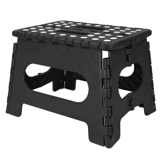 Medium Foldable Plastic Stool with Non-Slip Dots, Black