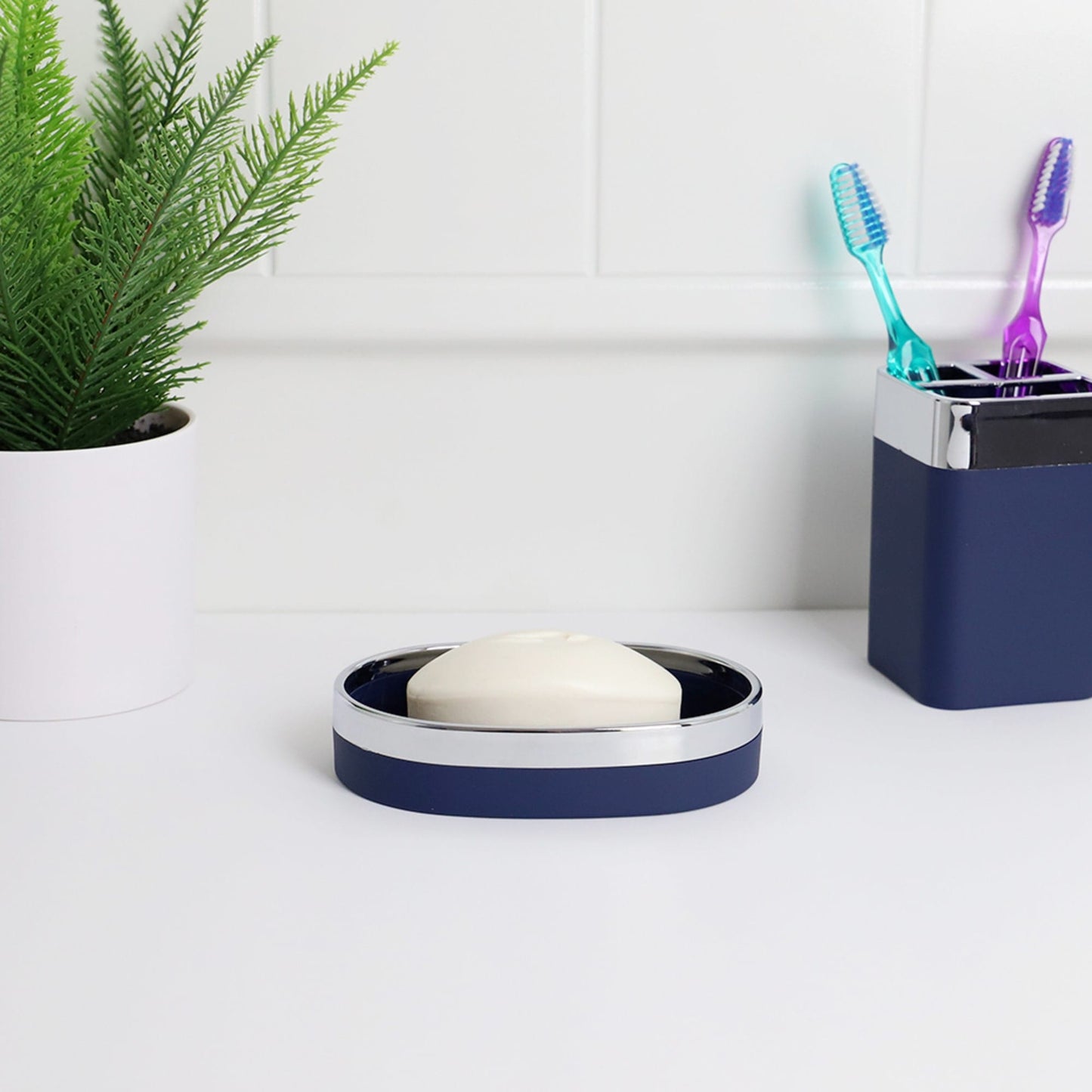 Skylar Oval Ridged ABS Plastic Soap Dish, Navy