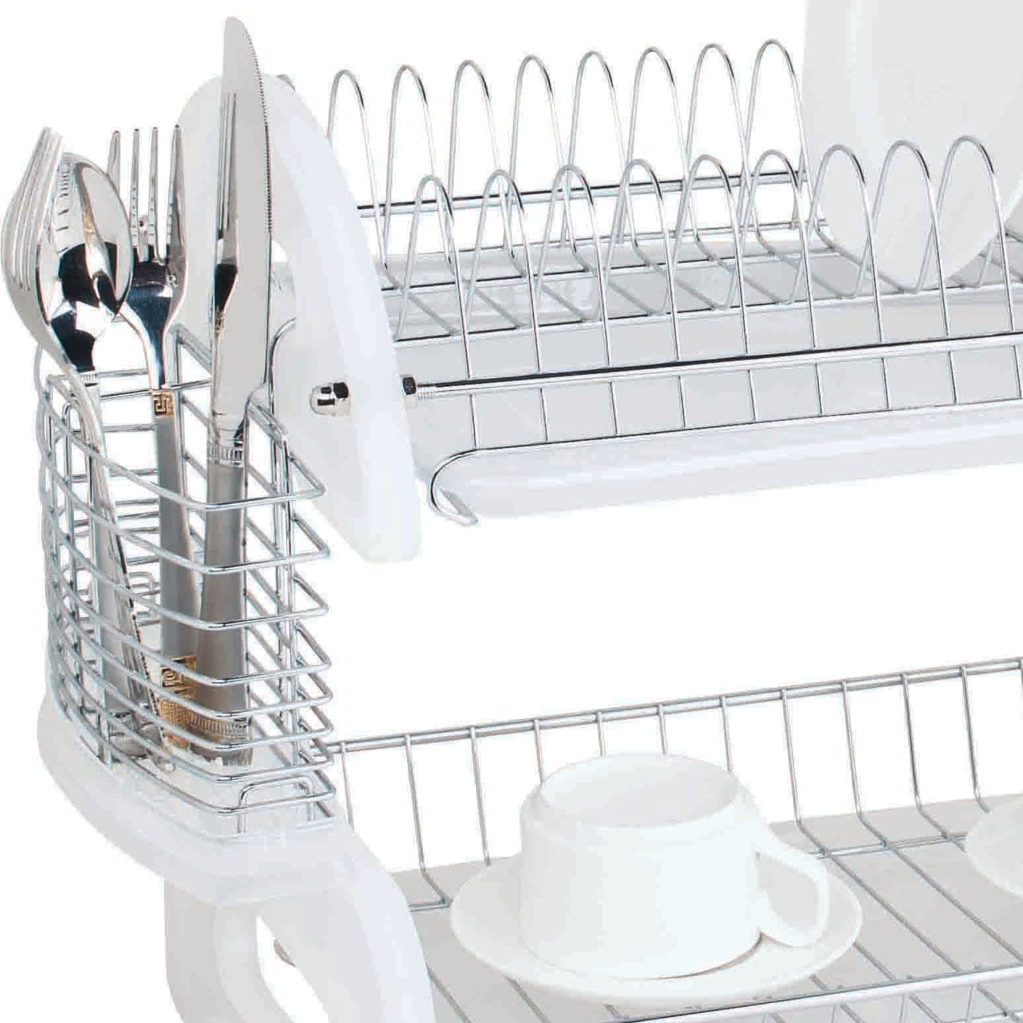 2 Tier Plastic Dish Drainer, White, KITCHEN ORGANIZATION