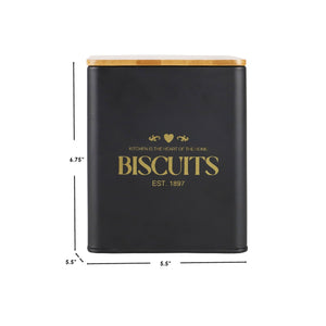Bistro 60 oz. Tin Biscuit Canister with Bamboo Lid, Black