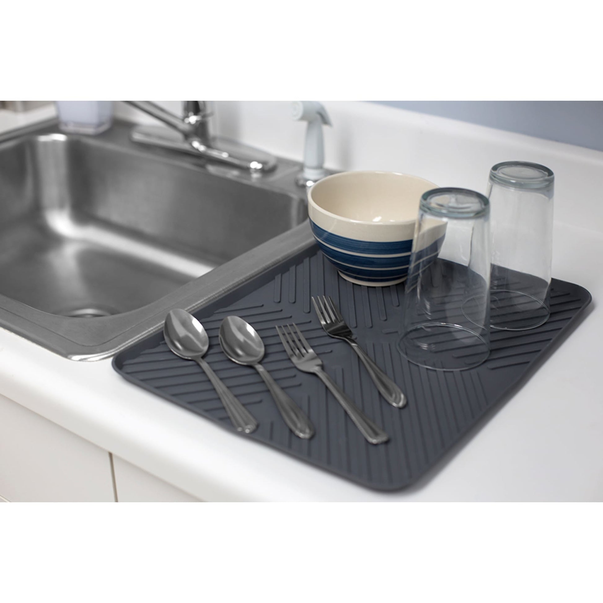 Draining Board Mats,Dish Drying Mat Silicone,Non-Slip Dish Drainer Draining  Board Rack Mat,Heat Resistant Sink Mat for Kitchen Large 16x12 inches Grey  