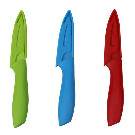 3.5" Stainless Steel Paring Knife with Soft Grip Plastic Handles, Set of 3, Multi-Color