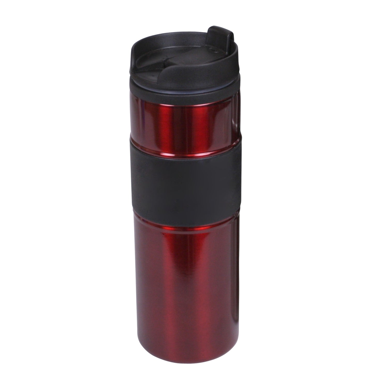 Home Basics Stainless Steel Travel Mug with Rubber Grip - Red