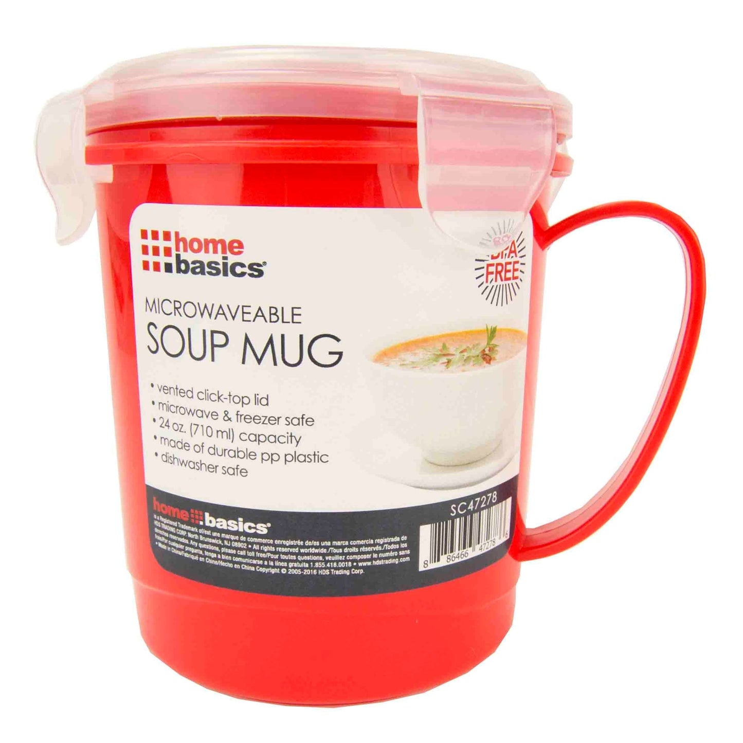 24 oz. Plastic Microwaveable Soup Mug, Red/Clear