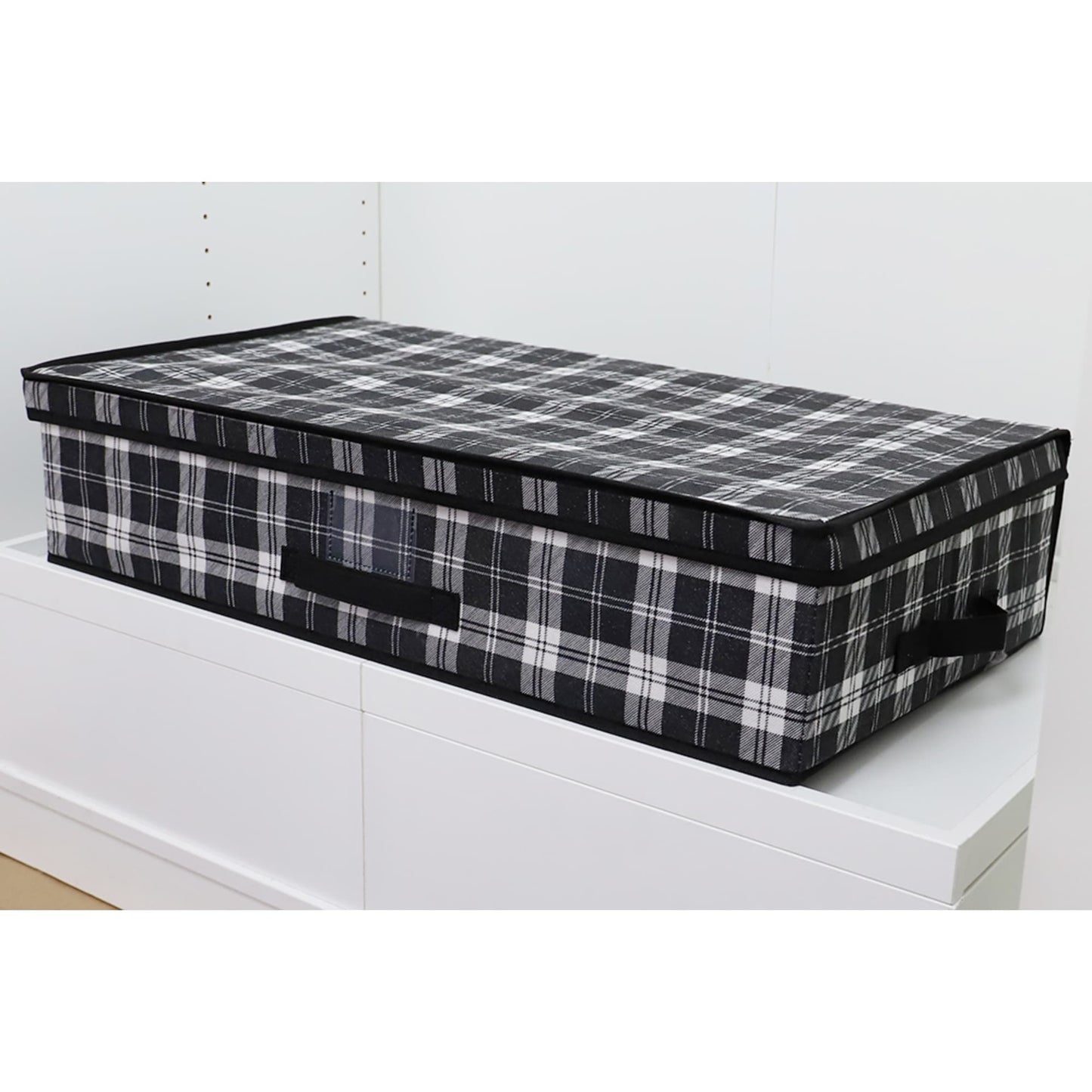 Plaid Non-Woven Under the Bed Storage Box with Label Window, Black