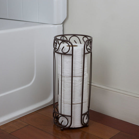 Scroll Collection Bath Tissue Reserve Toilet Paper Roll Holder Stand, Bronze