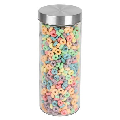 X-Large 67oz. Round Glass Canister with Air-Tight Stainless Steel Twist Top Lid, Clear