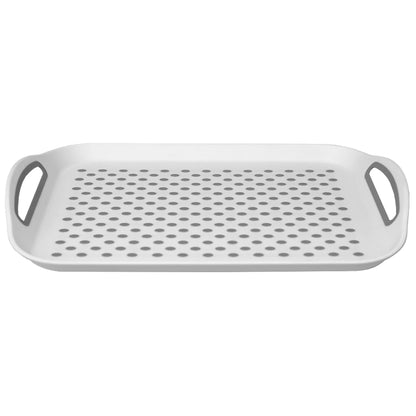 Anti-Slip Plastic Serving Tray with Easy Grip Handles, White