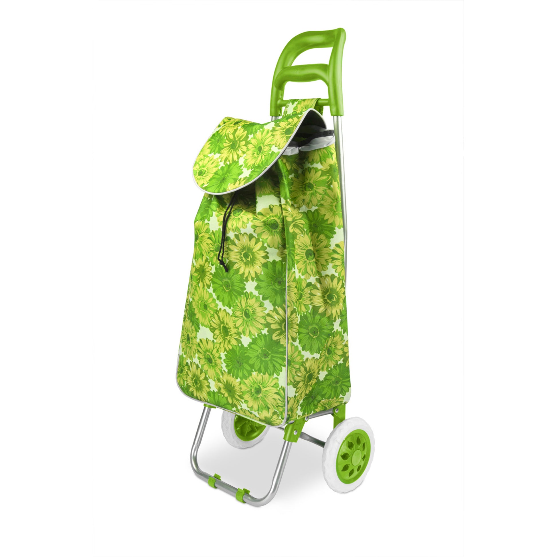 Home Basics Floral Printed Rolling Shopping Cart, Green - Green