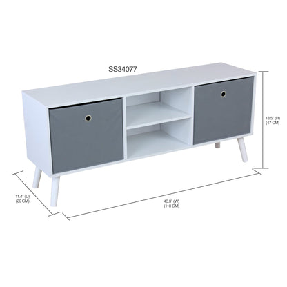 TV Stand with 2 Non-Woven Bins, White