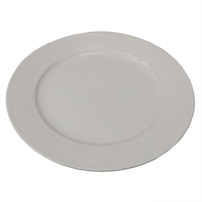Embossed Thread 10.5" Ceramic Dinner Plate, White