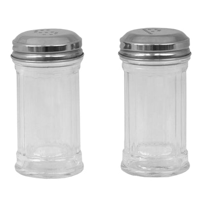 Ribbed Glass 4 oz. Tabletop Salt and Pepper Set with Perforated Labeled Sifter Top, (Set of 2), Clear