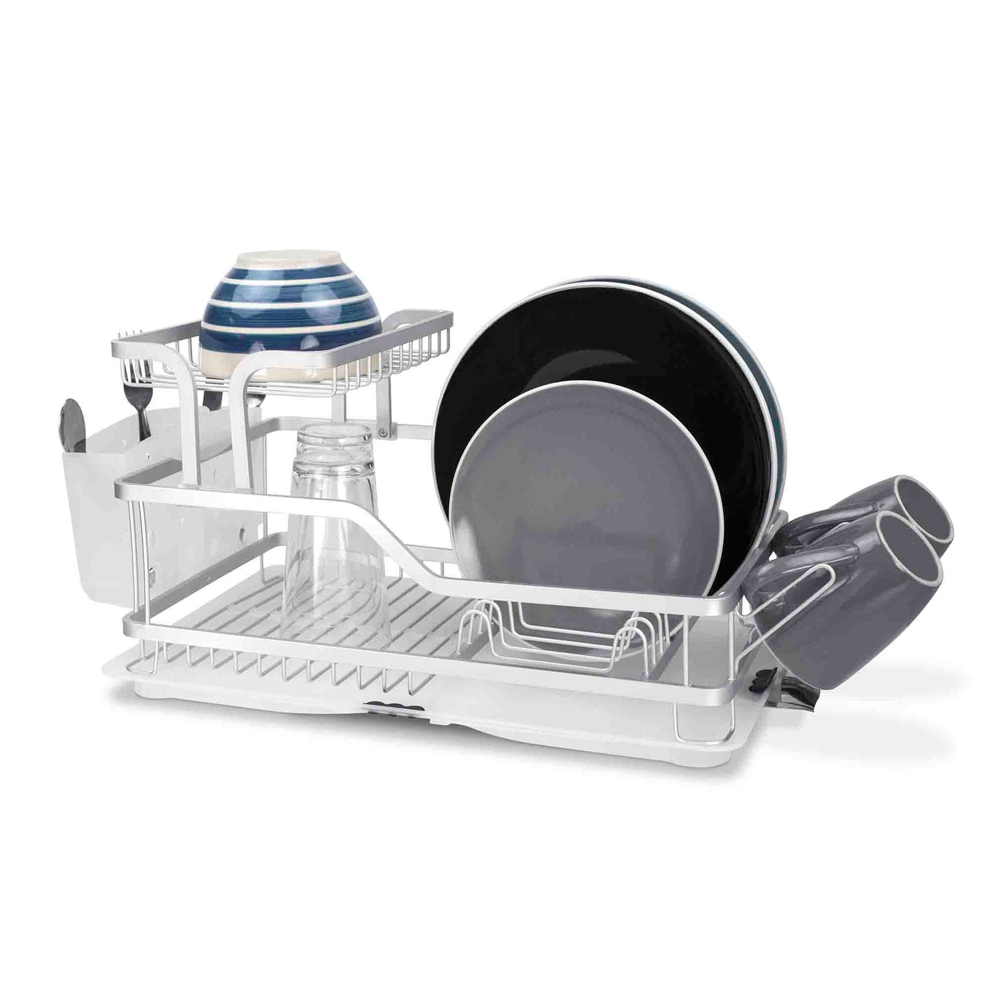 Home Basics Aluminum 2-Tier Dish Rack - Silver