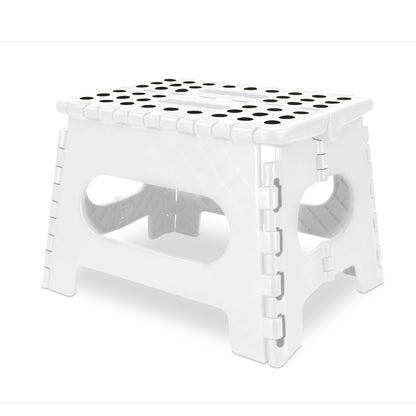 Home Basics Medium Plastic Folding Stool with Non-Slip Dots, White - White