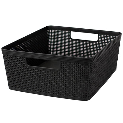 Home Basics Trellis Large Plastic Storage Basket with Cut-Out Handles, Black - Black