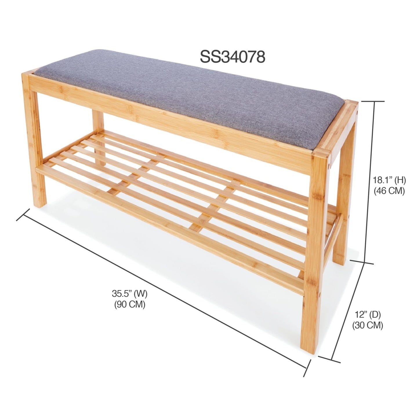 Cushioned Storage Bench with Bamboo Shoe Rack, Natural