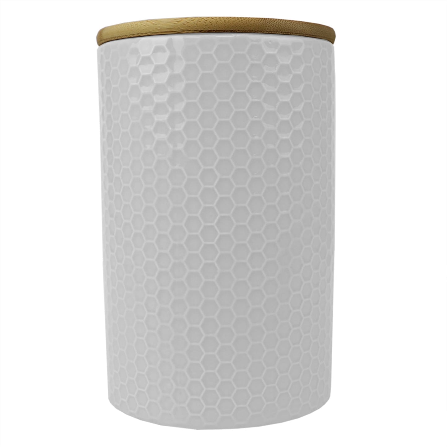 Honeycomb Large  Ceramic Canister, White