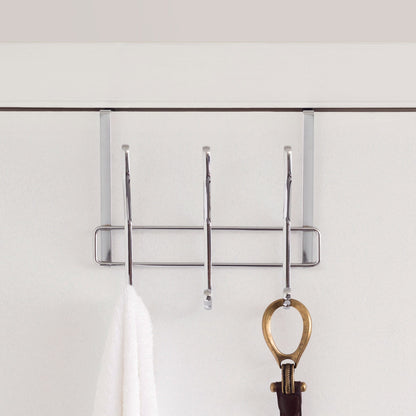 3 Dual Hook Over the Door Chrome Plated Steel Hanging Organizing Rack