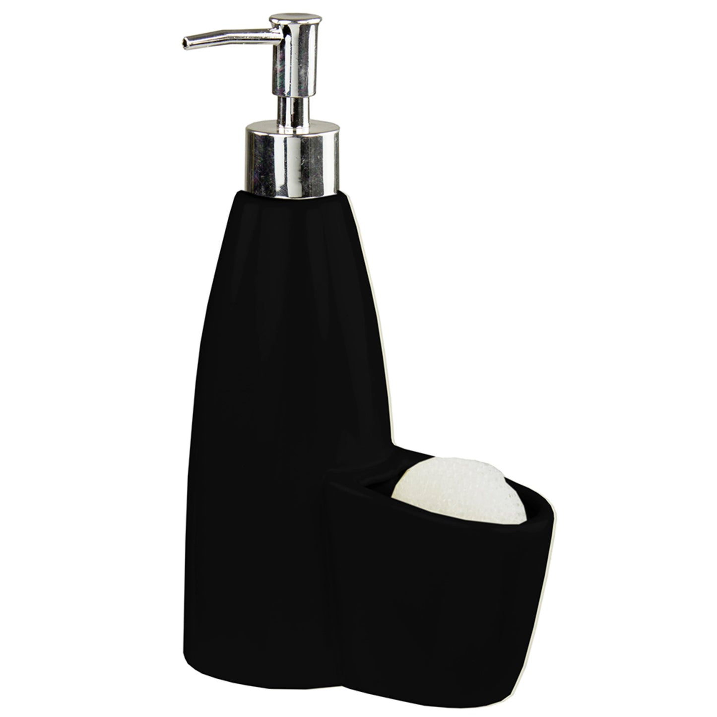 Home Basics Tall Ceramic Soap Dispenser with Sponge - Black