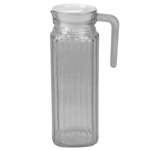 Embellished Glass 1 Lt Decorative Beverage Pitcher with No-Mess Pouring Spout and Solid Grip Handle, Clear