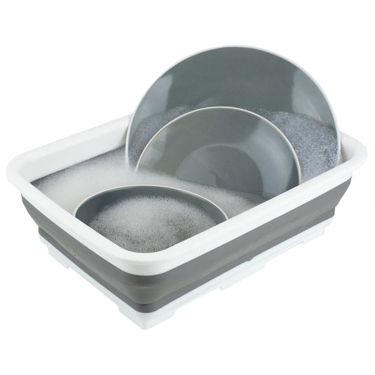 Collapsible Silicone and Plastic Multi-Purpose Storage Washing Basin, Grey