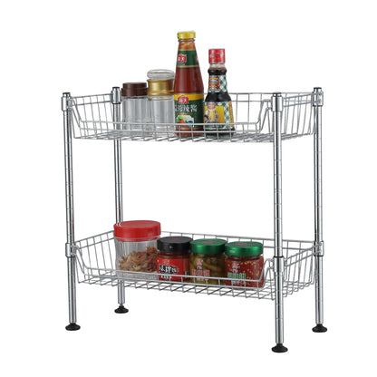 2 Tier Standing Wire Basket, Chrome