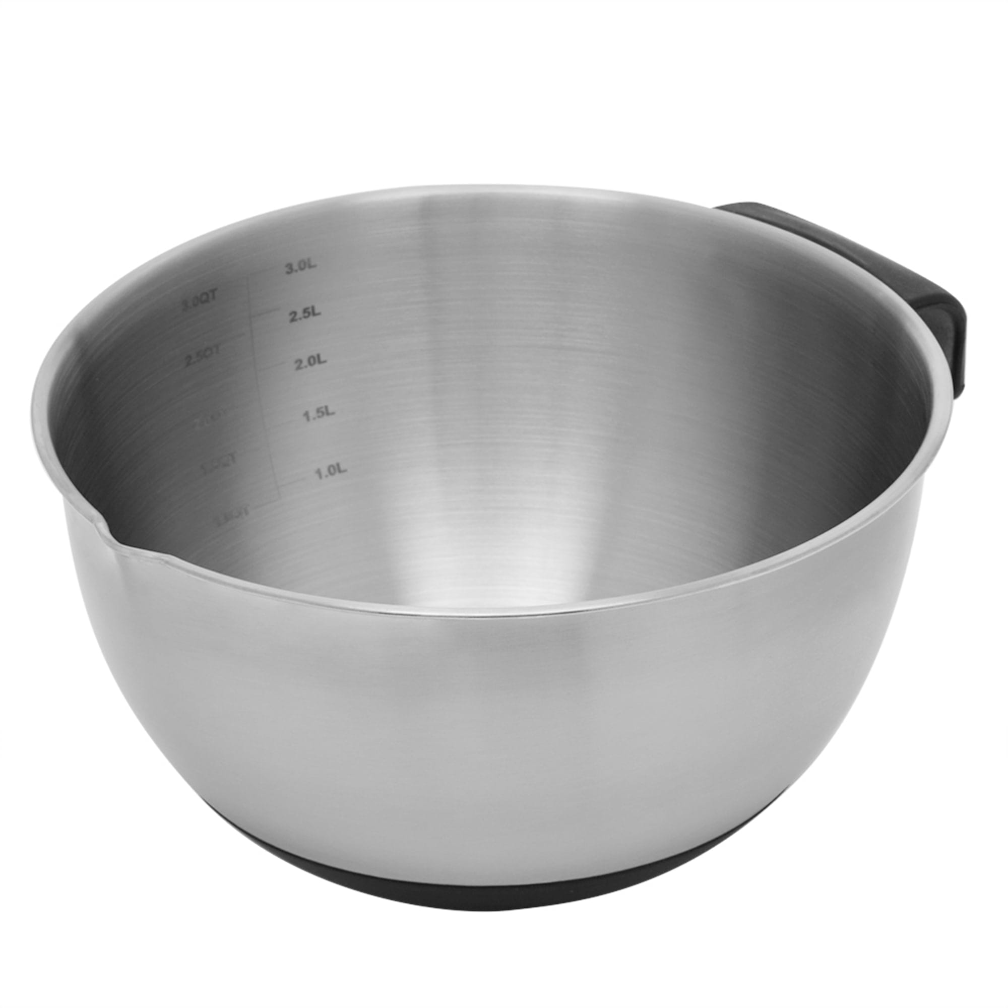 3 Qt. Stainless Steel Mixing Bowl with Measurements, Non-Skid Bottom, Handle and Pour Spout