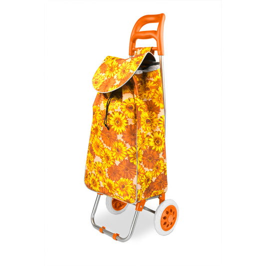 Home Basics Floral Printed Rolling Shopping Cart, Orange - Orange