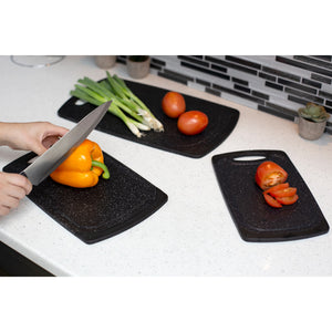 3 Piece Double Sided Plastic Cutting Board Set with Deep Juice Groove, Black