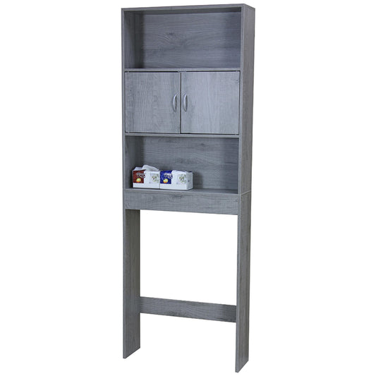 3 Tier Wood Space Saver Over the Toilet Bathroom Shelf with Open Shelving and Cabinets, Grey