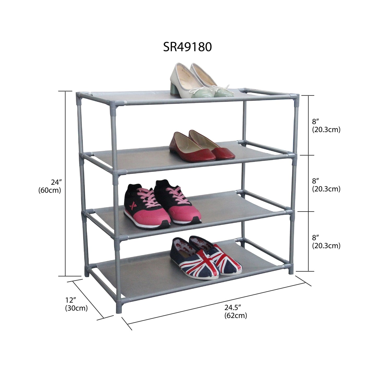 12 Pair Non-Woven Multi-Purpose Stackable Free-Standing Shoe Rack, Grey