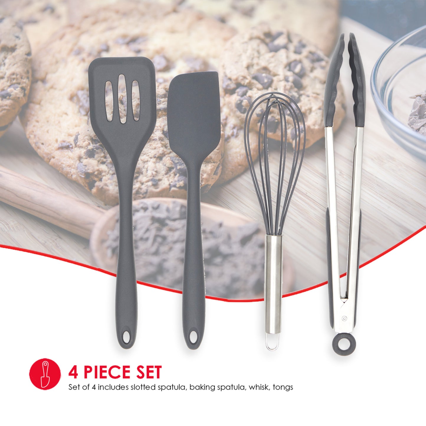 Home Basics 4 Piece Silicone Baking Tool Set, Grey - Grey