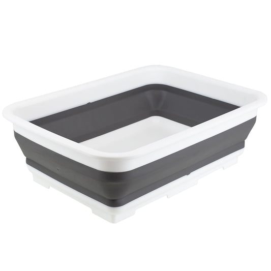 Michael Graves Design Pop Up Collapsible White Plastic and Grey Silicone Dish Pan