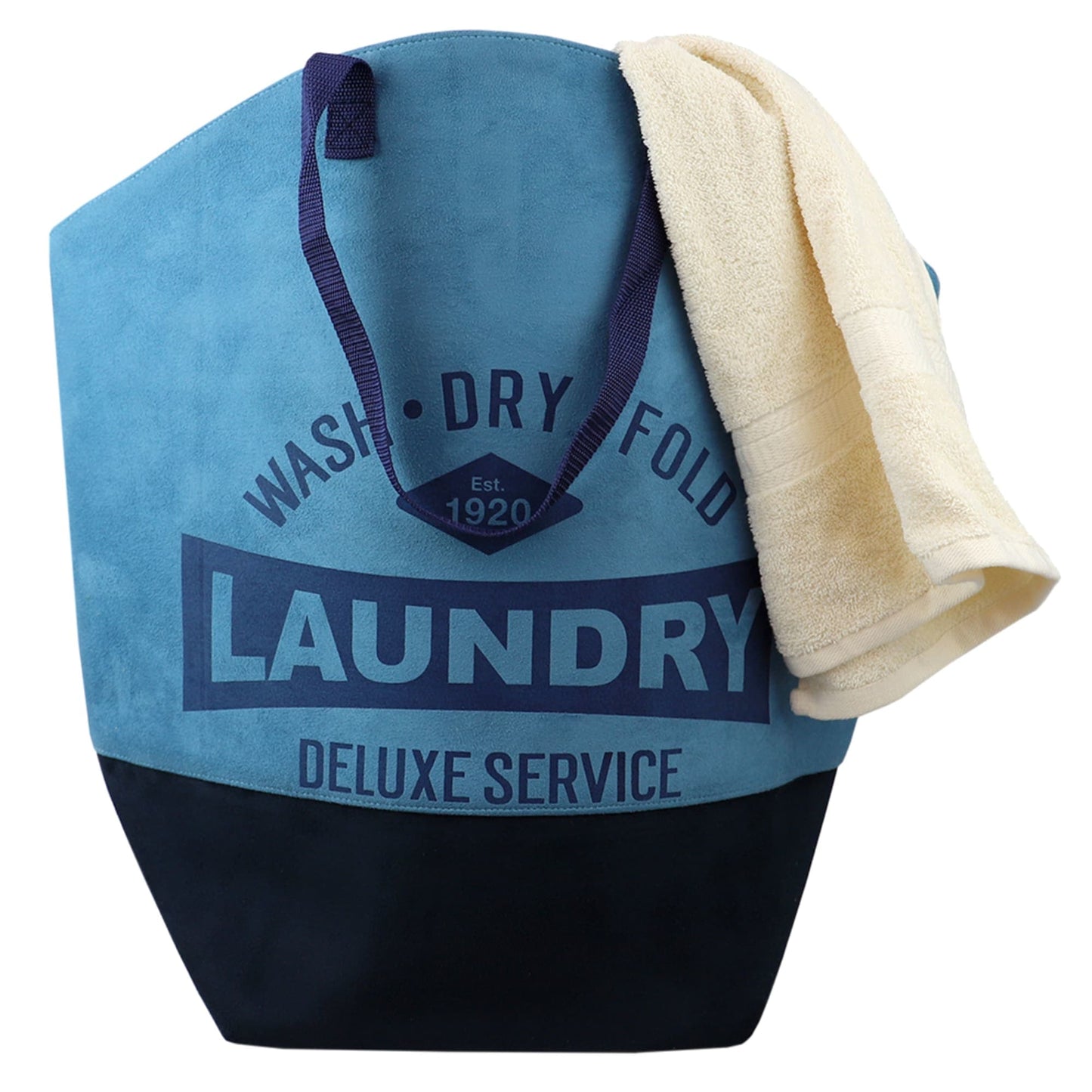 Deluxe Service Wash Dry Fold Canvas Laundry Tote, Blue