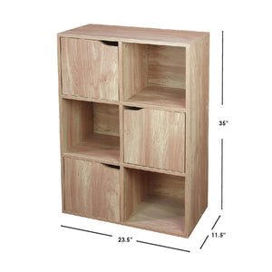 6 Cube Wood Storage Shelf with Doors, Natural