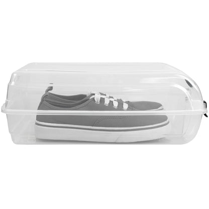 Large Multi-Purpose Stackable Shoe Organizer with Locking Tabs and Hole Handle, Clear