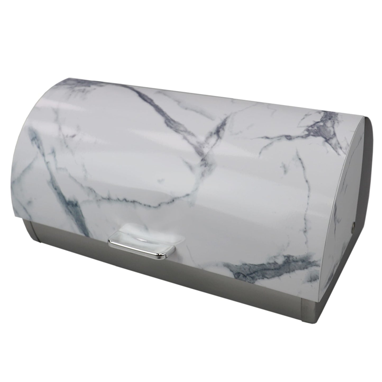 Marble Like Roll Top Lid Steel Bread Box, White