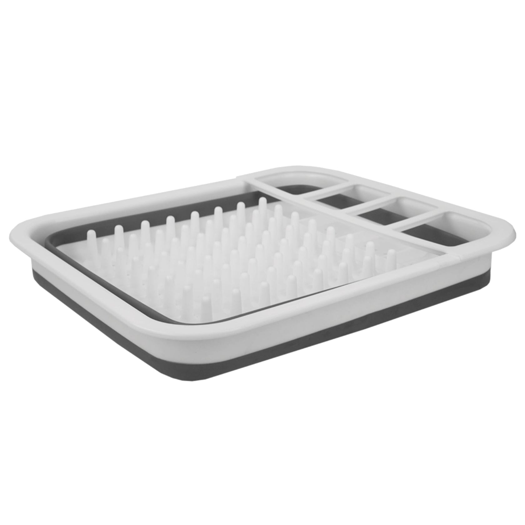 Collapsible Silicone and Plastic Dish Rack, White/Grey KITCHEN