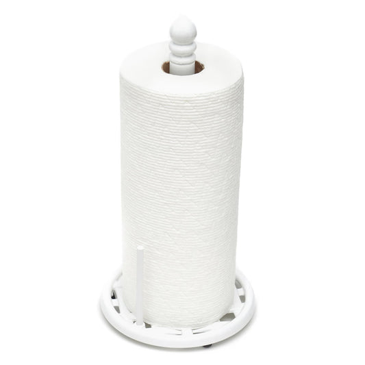 Weave Freestanding Cast Iron Paper Towel Holder with Dispensing Side Bar, White