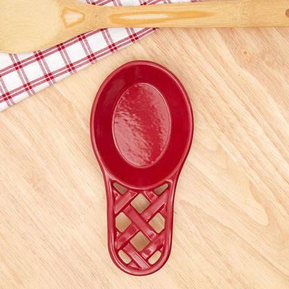 Weave Cast Iron Spoon Rest, Red