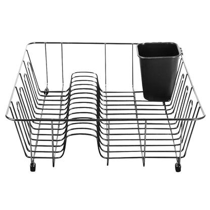 Large Vinyl Coated Wire Dish Rack with Utensil Holder, Black