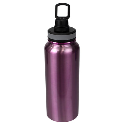 Home Basics Modern Metallic Stainless Steel Travel Water Bottle with Leak-Proof Flip Cap and Built-in Plastic Carrying Loop, Purple - Purple