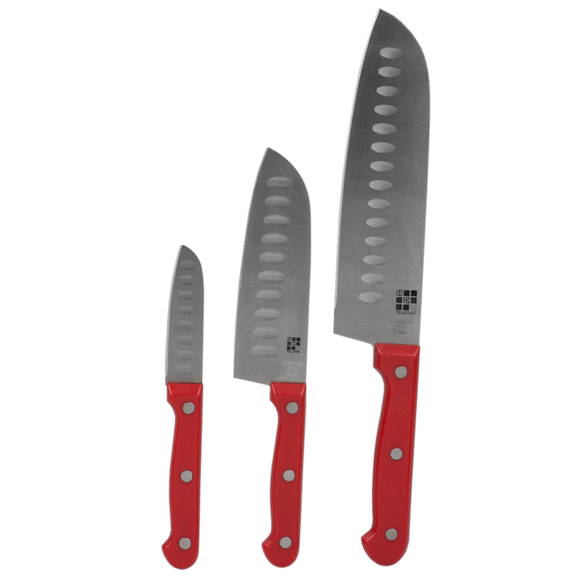 Home Basics 3 Piece Stainless Steel Santoku Knife Set, Red - Red