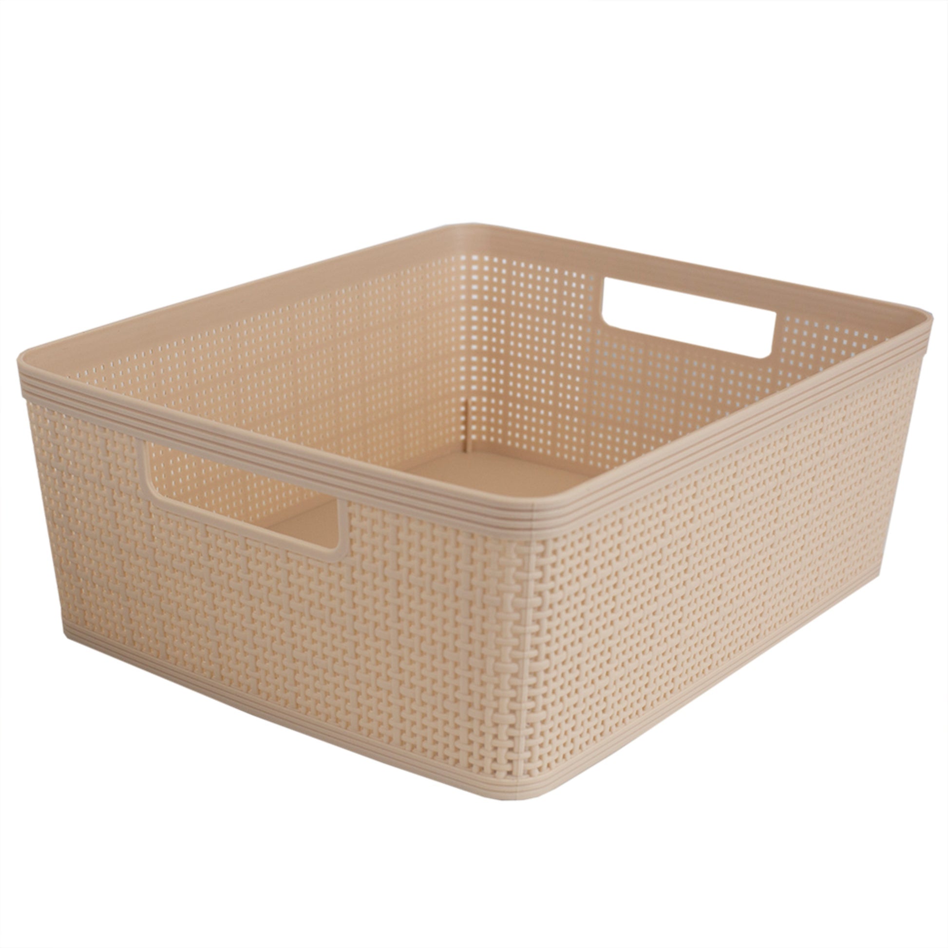 Home Basics Trellis Large Plastic Storage Basket with Cut-Out Handles, Brown - Brown