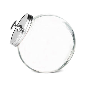 Large 91 oz. Round Glass Candy Storage Jar with Stainless Steel Top, Clear