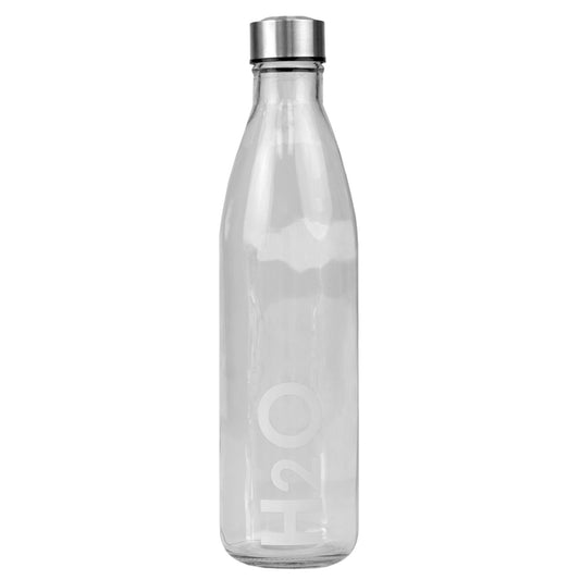 Home Basics H2O Clear 32 oz. Glass Travel Water Bottle with Easy Twist on Leak Proof Steel Cap, White - White