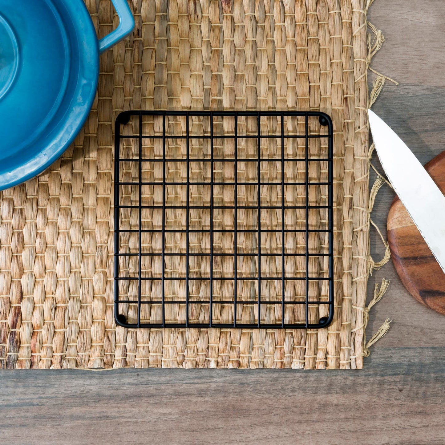 Grid Collection Non-Skid Square Trivet, Black